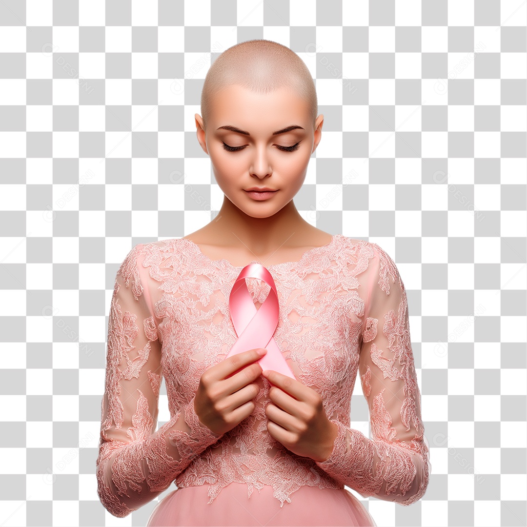 Mulher Segurando Laço Rosa PNG Transparente