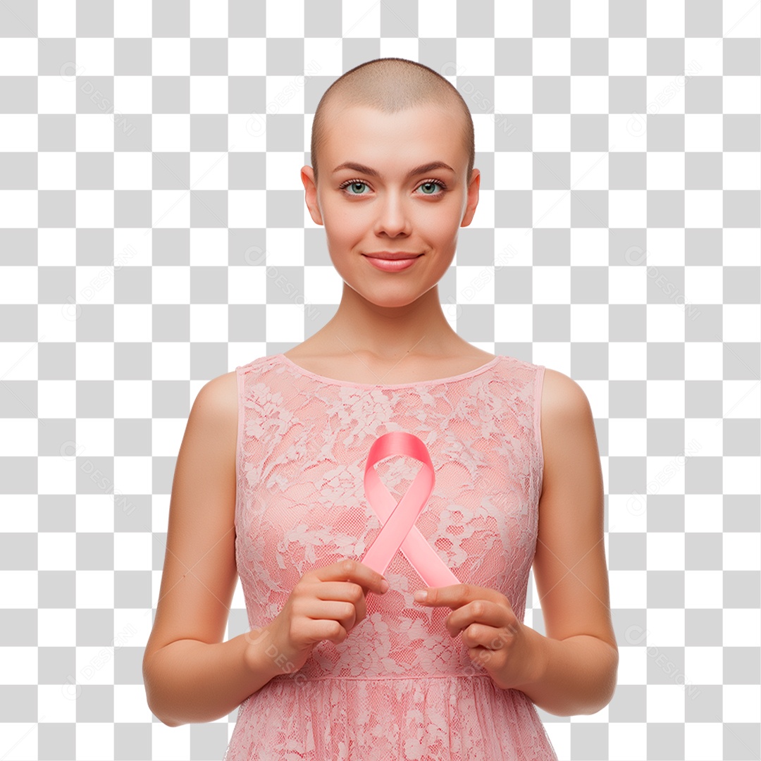 Mulher Segurando Laço Rosa PNG Transparente