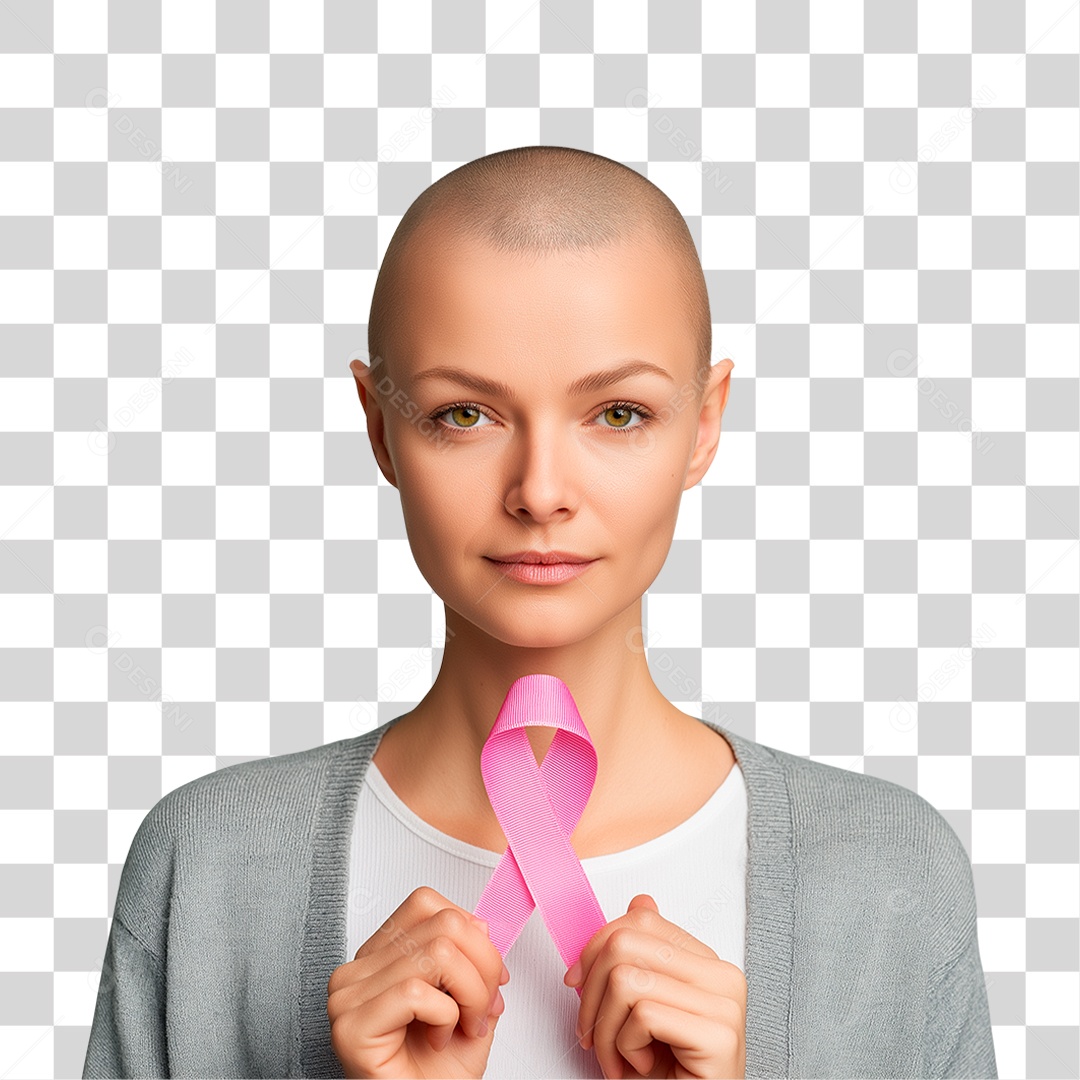 Mulher Segurando Laço Rosa PNG Transparente