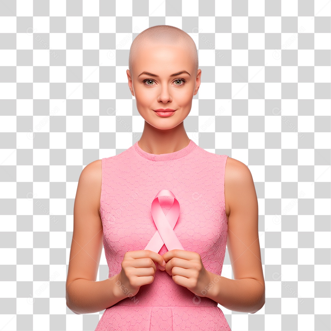 Mulher Segurando Laço Rosa PNG Transparente