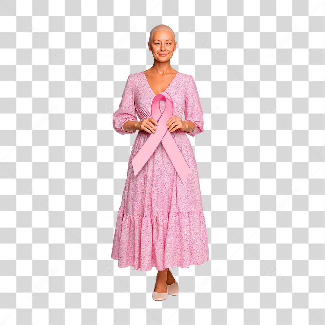 Mulher Segurando Laço Rosa PNG Transparente