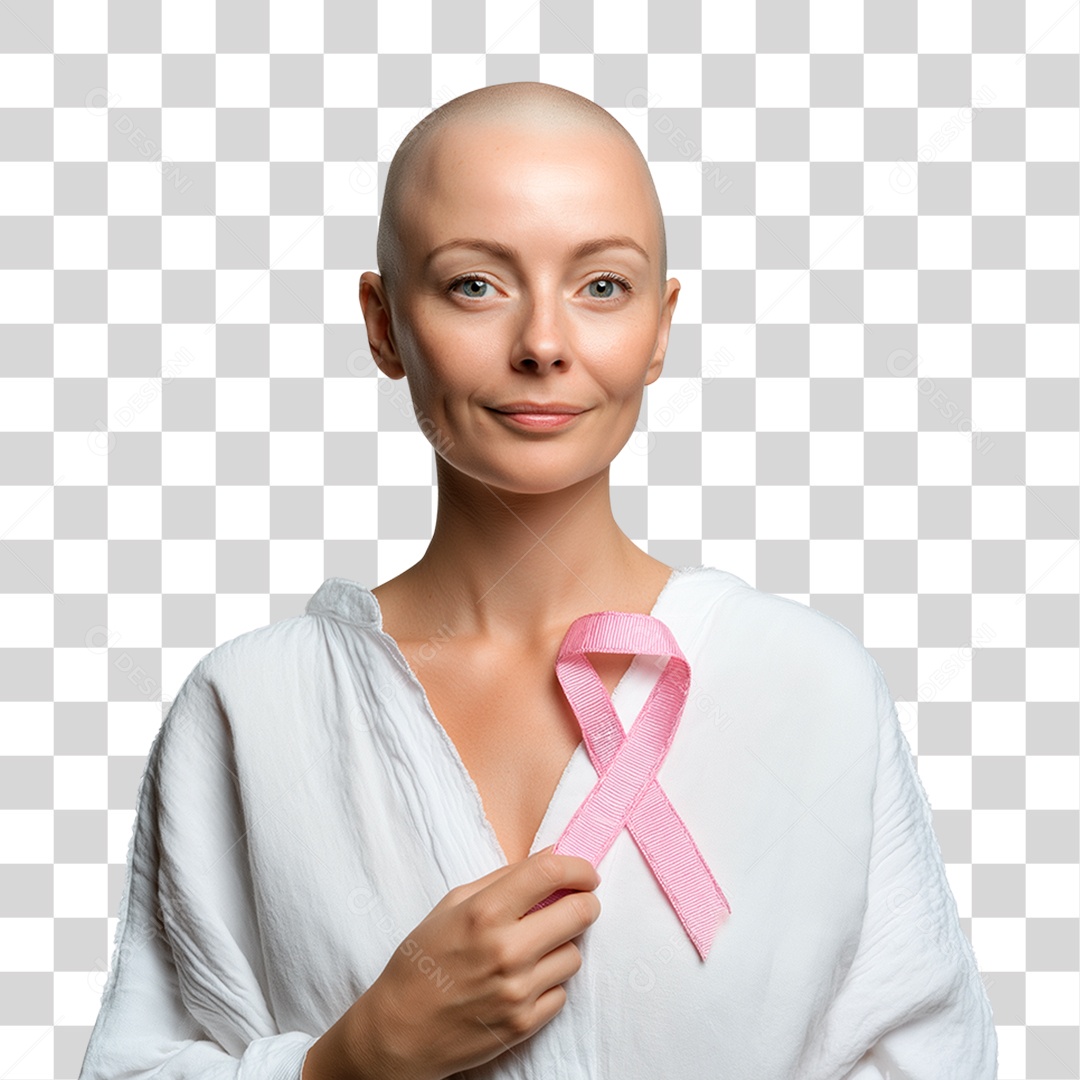 Mulher Segurando Laço Rosa PNG Transparente