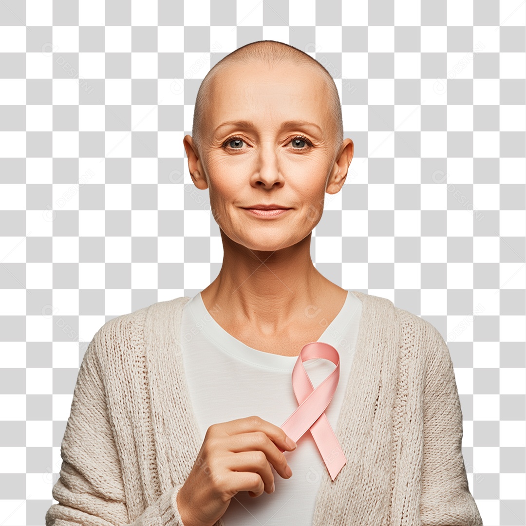 Mulher Segurando Laço Rosa PNG Transparente