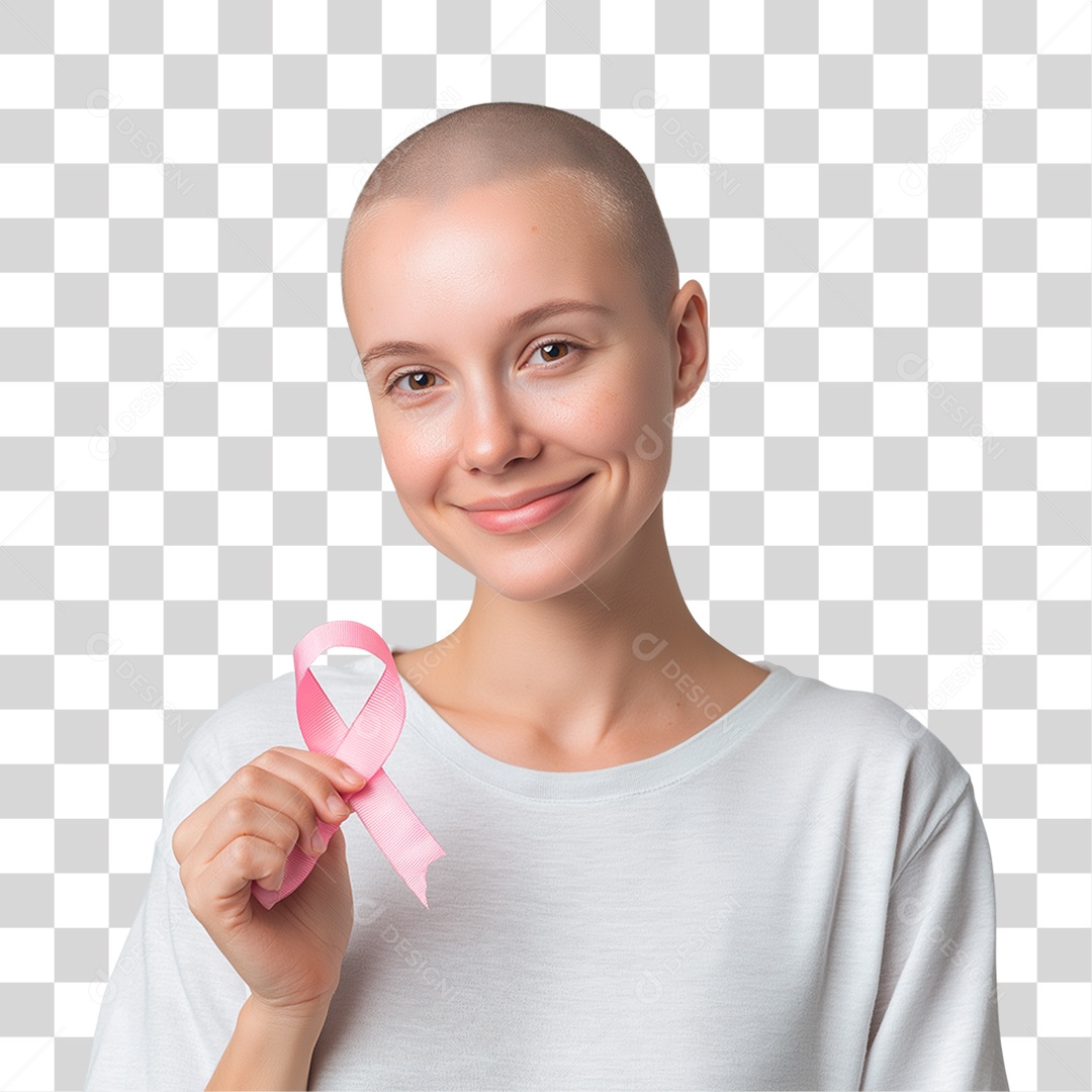 Mulher Segurando Laço Rosa PNG Transparente