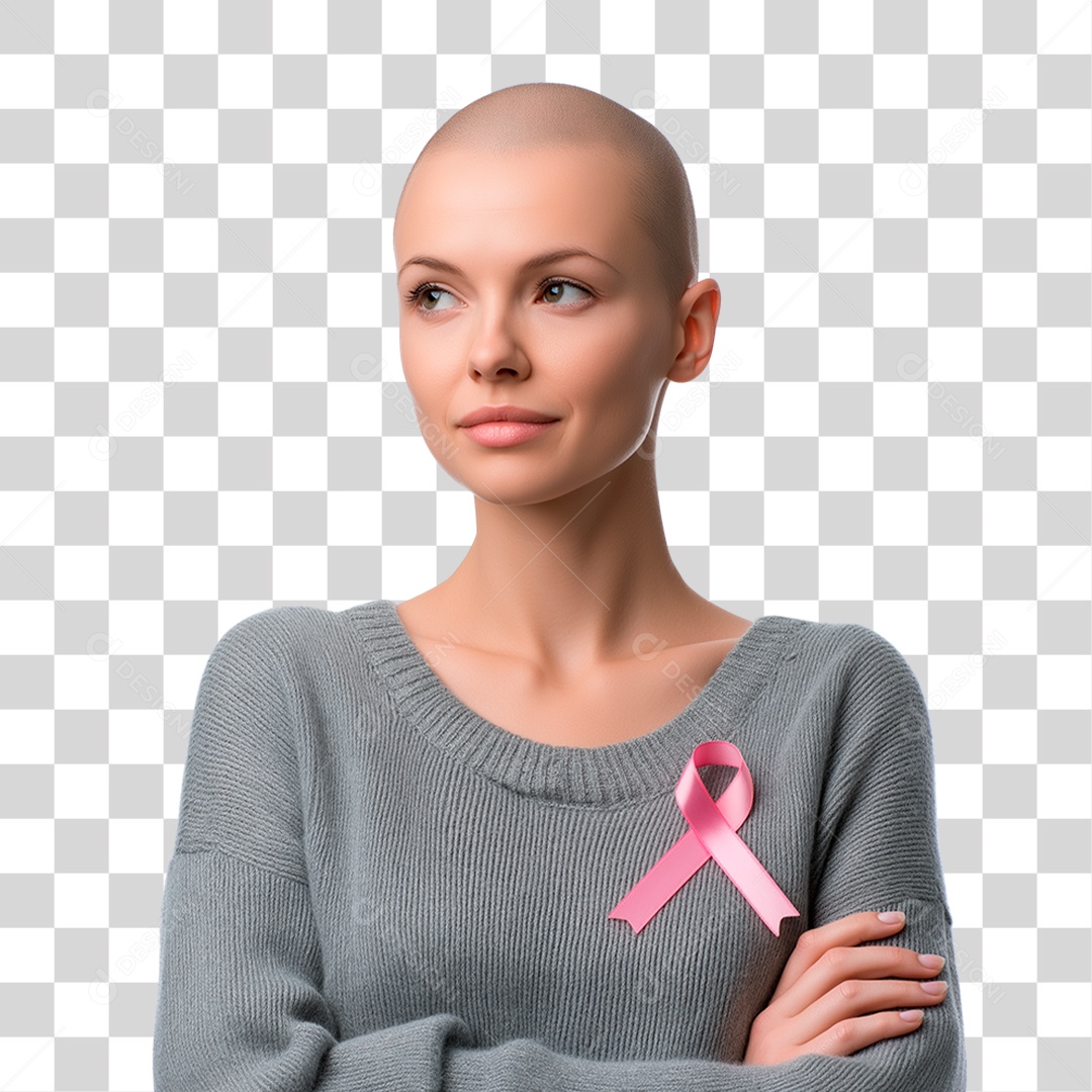 Mulher Segurando Laço Rosa PNG Transparente