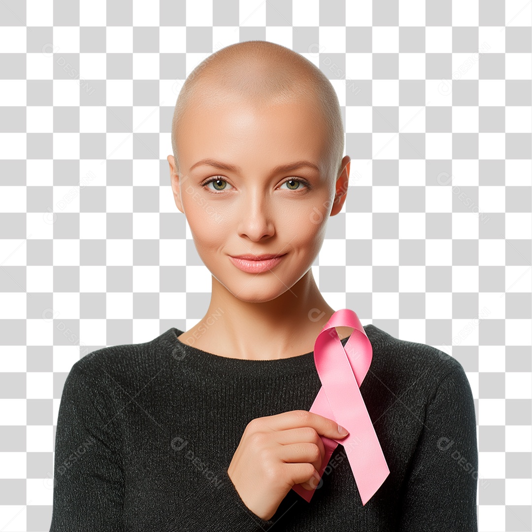 Mulher Segurando Laço Rosa PNG Transparente