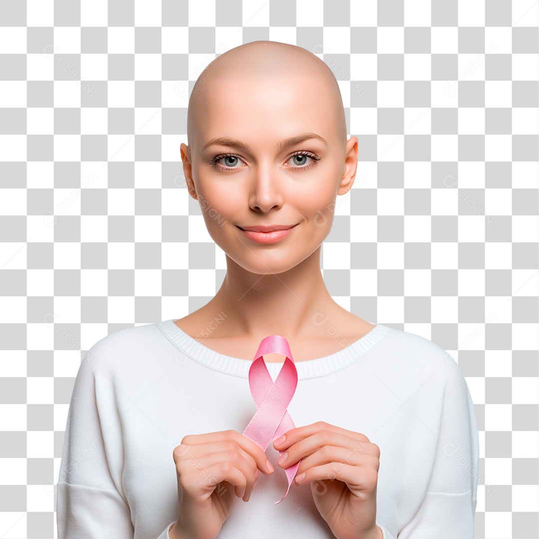 Mulher Segurando Laço Rosa PNG Transparente