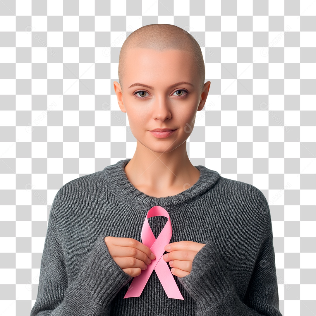 Mulher Segurando Laço Rosa PNG Transparente