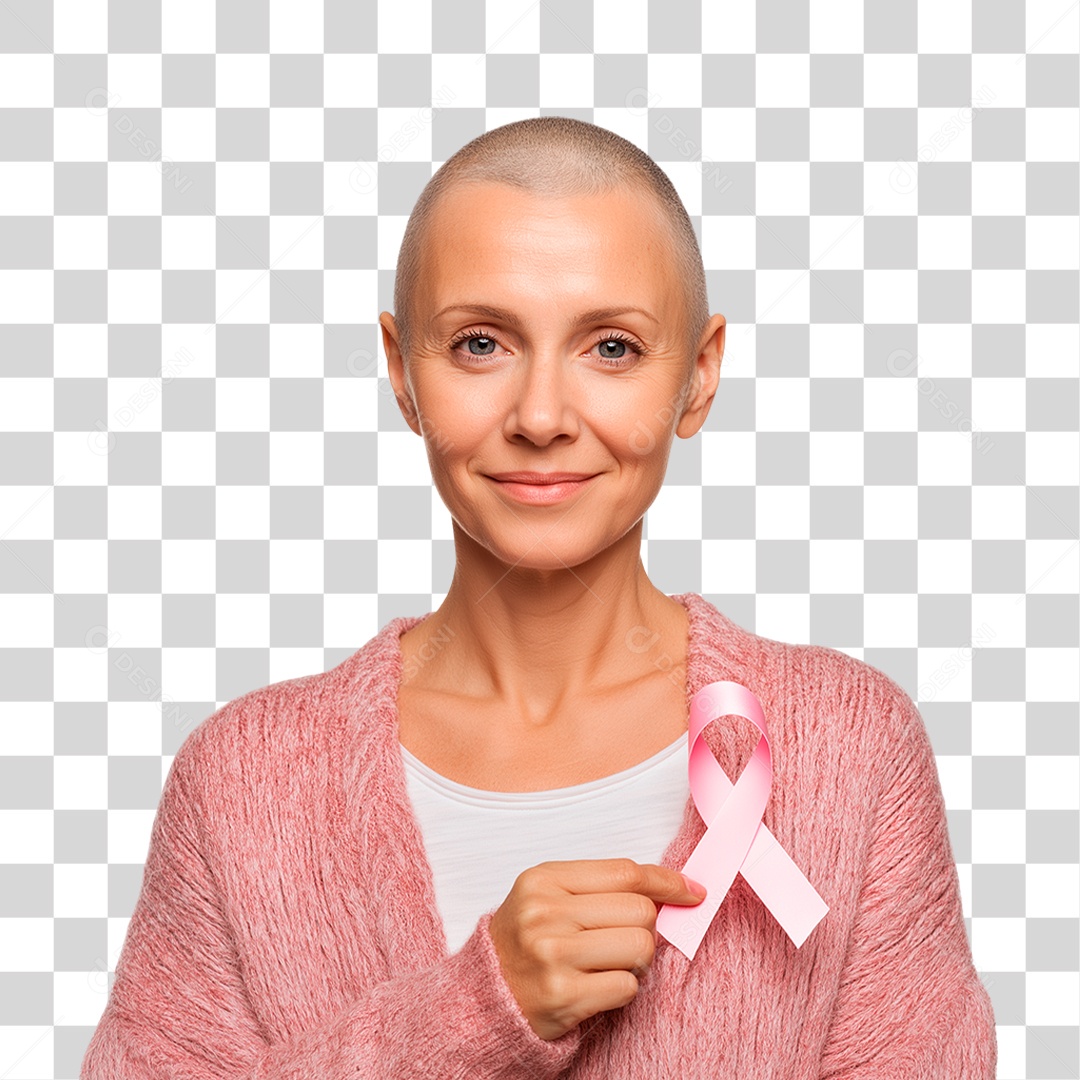 Mulher Segurando Laço Rosa PNG Transparente