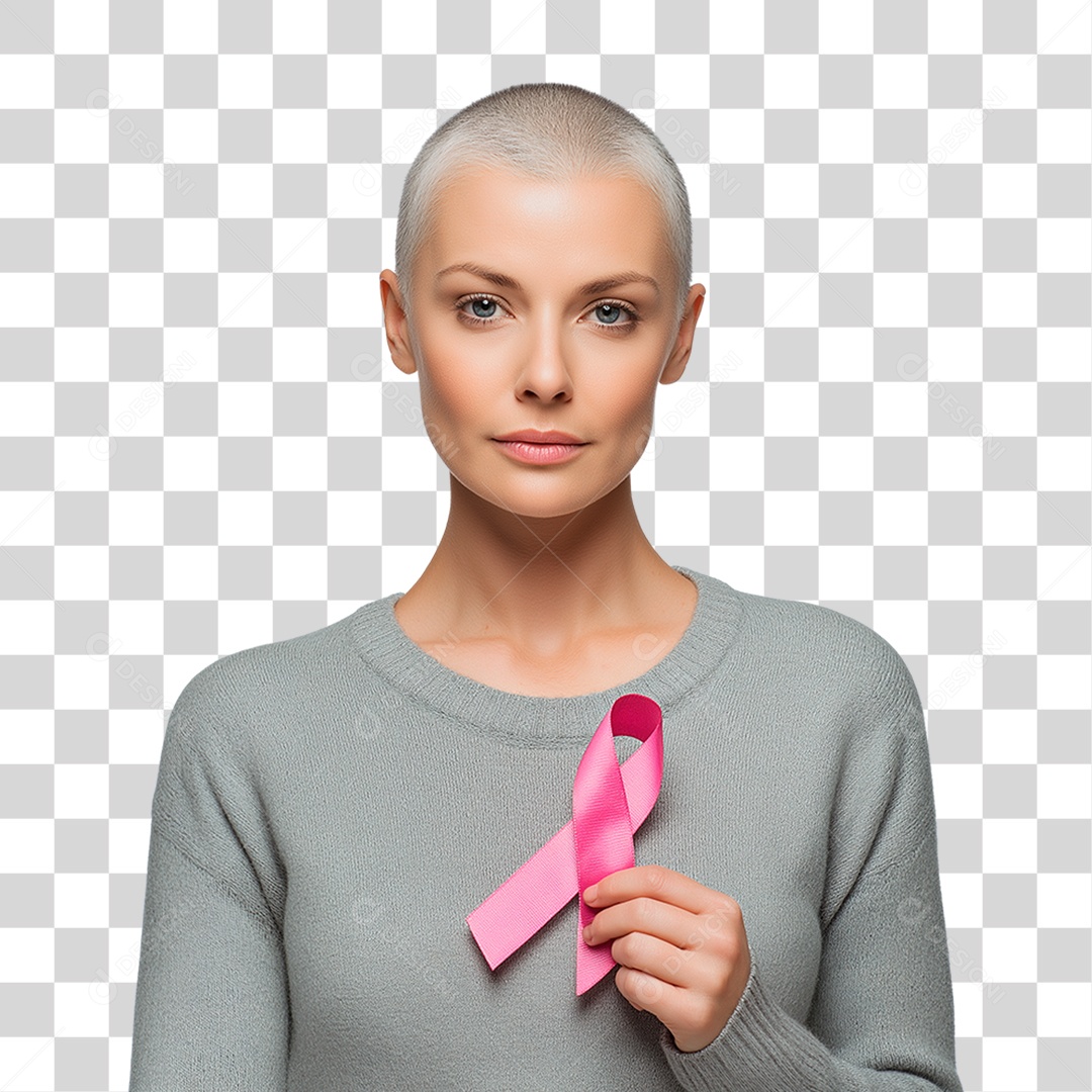 Mulher Segurando Laço Rosa PNG Transparente