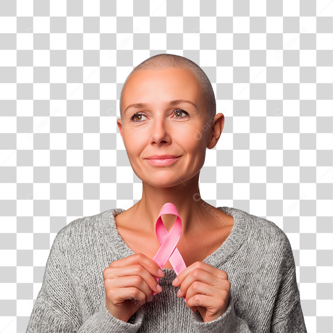 Mulher Segurando Laço Rosa PNG Transparente