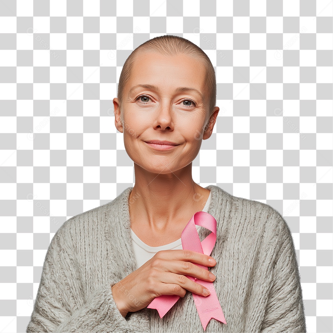 Mulher Segurando Laço Rosa PNG Transparente