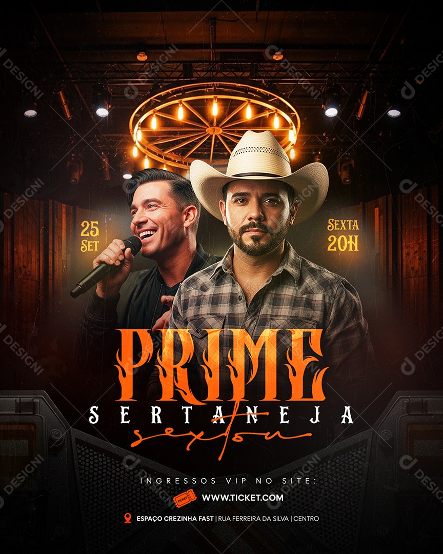 Flyer Próximos Shows Prime Sertaneja Social Media PSD Editável