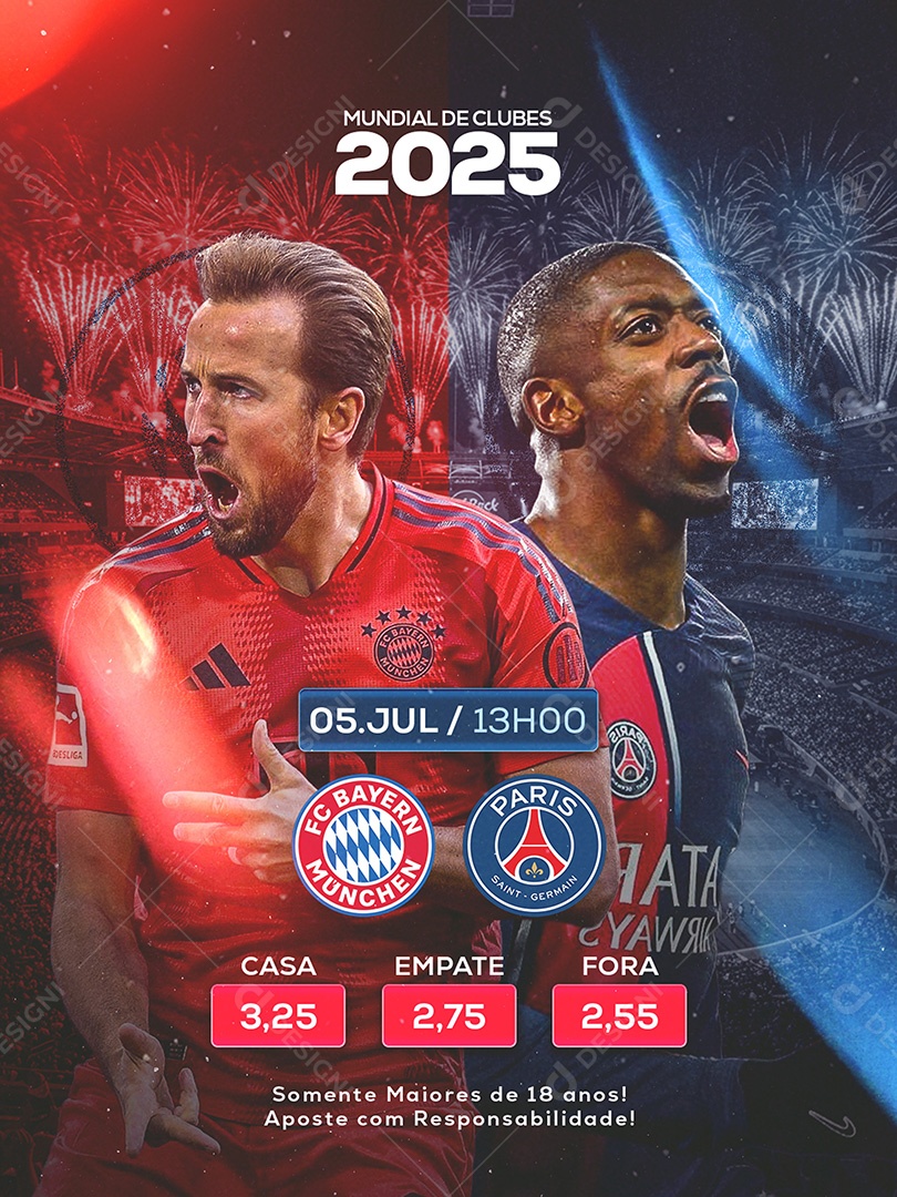 Flyer Bayern x PSG Feed Social Media PSD Editável
