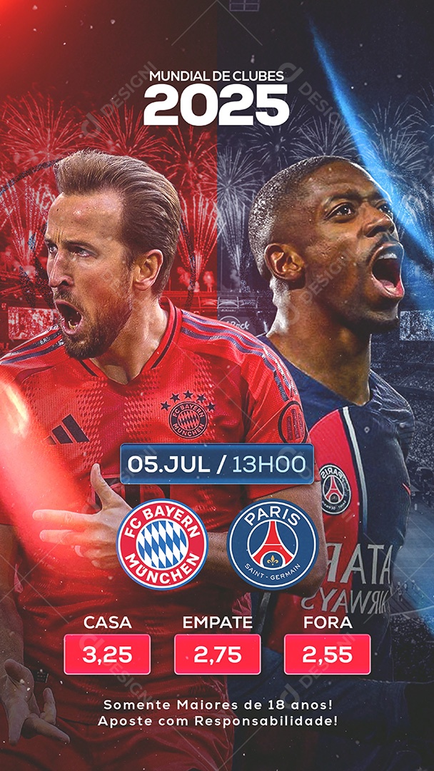 Flyer Bayern x PSG Story Social Media PSD Editável