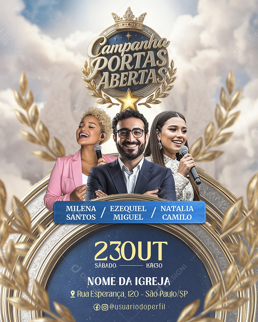 Flyer Gospel Campanha Portas Abertas Feed Social Media PSD Editável