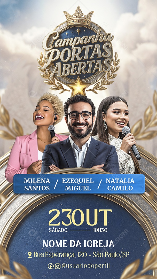 Flyer Gospel Campanha Portas Abertas Story Social Media PSD Editável