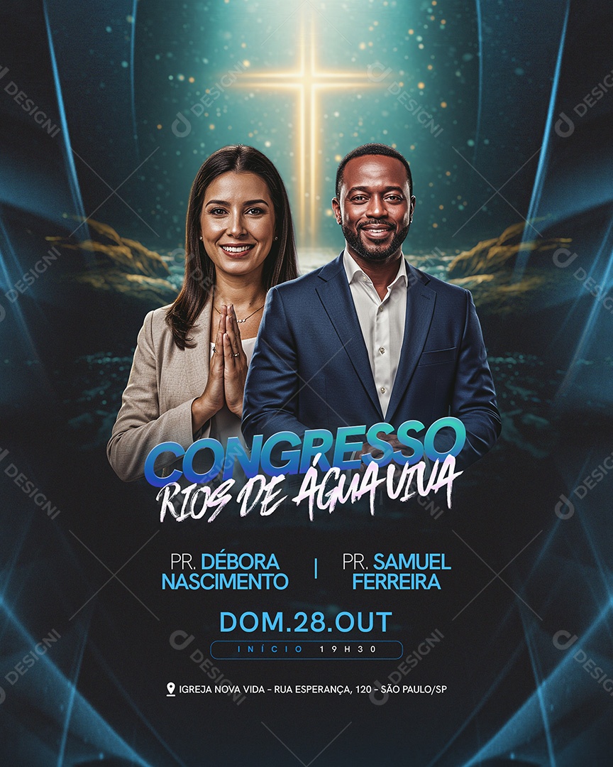Flyer Gospel Congresso Rios de Água Viva Feed Social Media PSD Editável