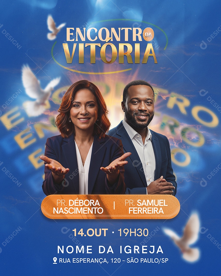 Flyer Gospel Encontro da Vitória Feed Social Media PSD Editável