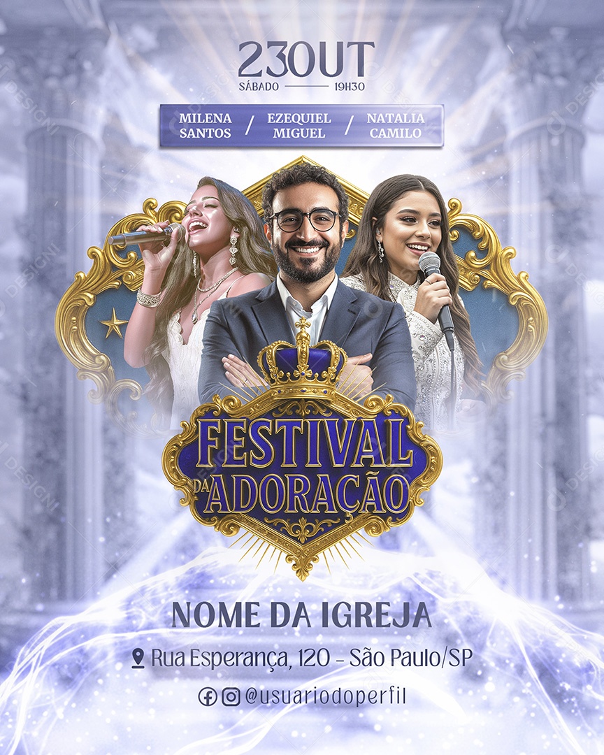 Flyer Gospel Festival da Adoração Feed Social Media PSD Editável