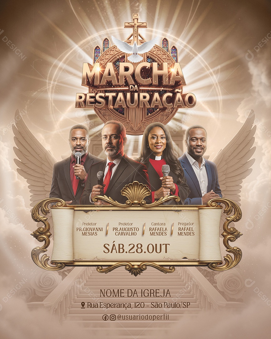 Flyer Gospel Marcha da Restauração Feed Social Media PSD Editável