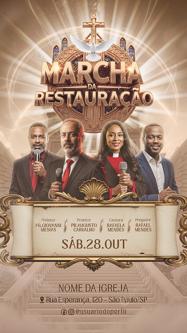 Flyer Gospel Marcha da Restauração Story Social Media PSD Editável