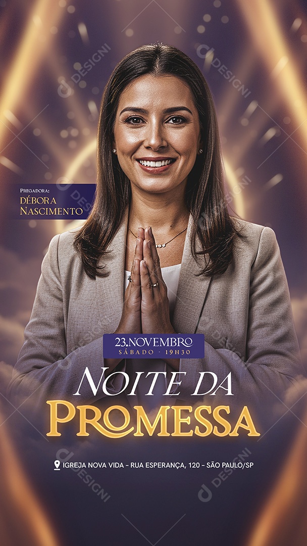 Flyer Gospel Noite da Promessa Story Social Media PSD Editável