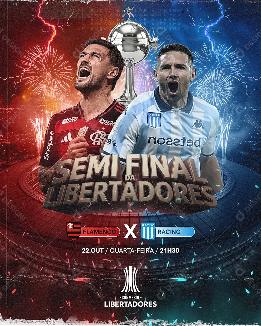 Flyer Semi Final Libertadores Flamengo x Racing Feed Social Media PSD Editável