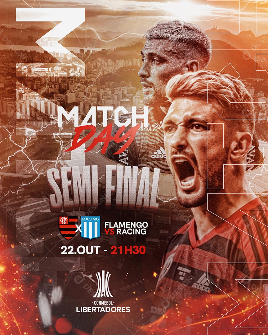 Flyer Semi Final Libertadores Flamengo x Racing Feed Social Media PSD Editável