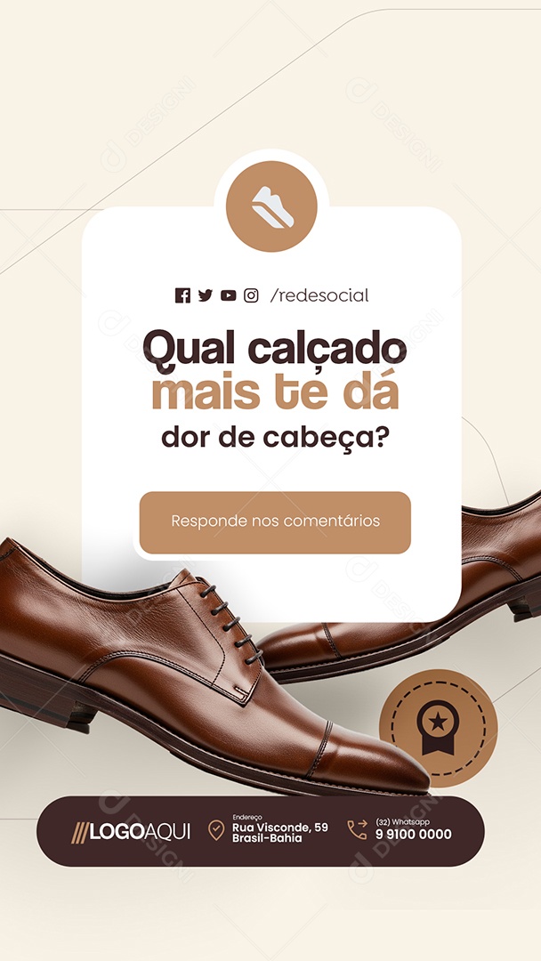 Story Sapateiro Qual Calçado Mais Te dá Dor de Cabeça Social Media PSD Editável