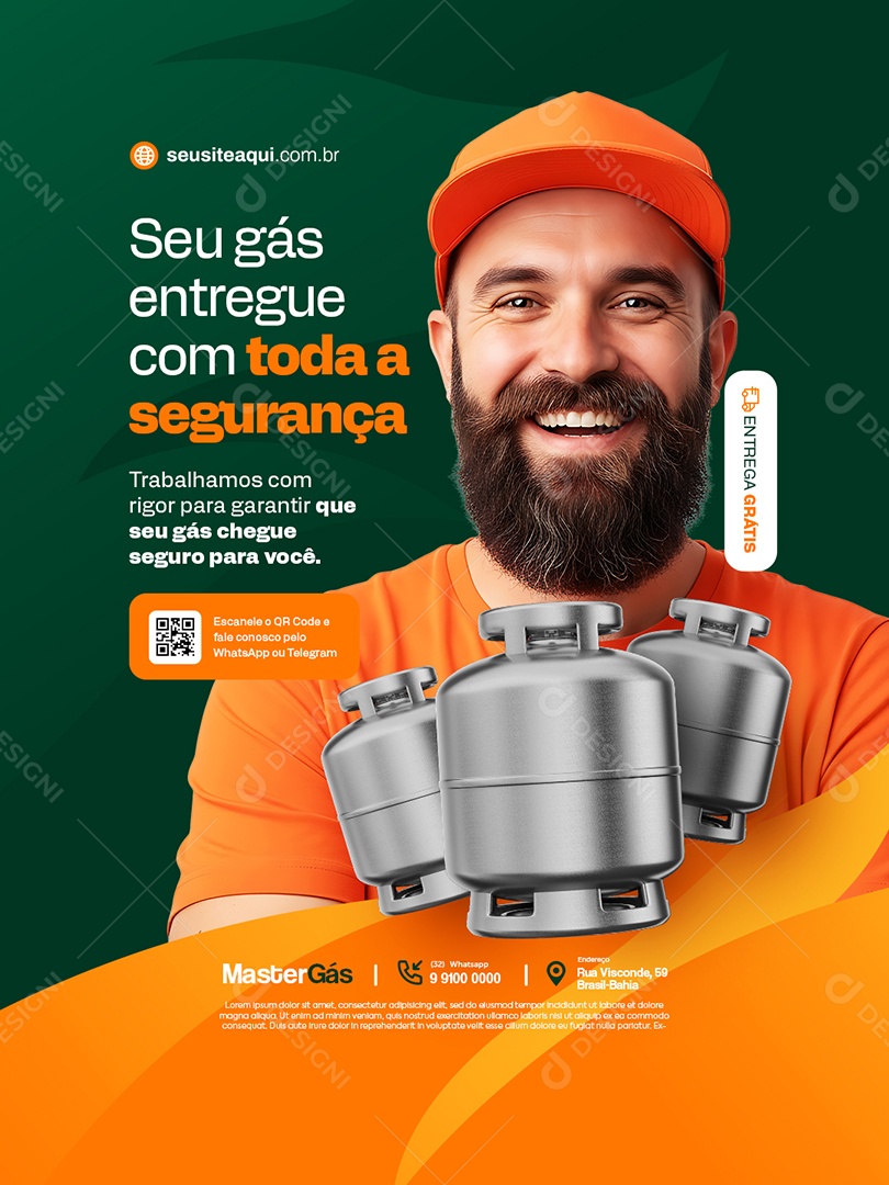 Distribuidor de Gás Seu Gás Entregue com Toda a Segurança Social Media PSD Editável