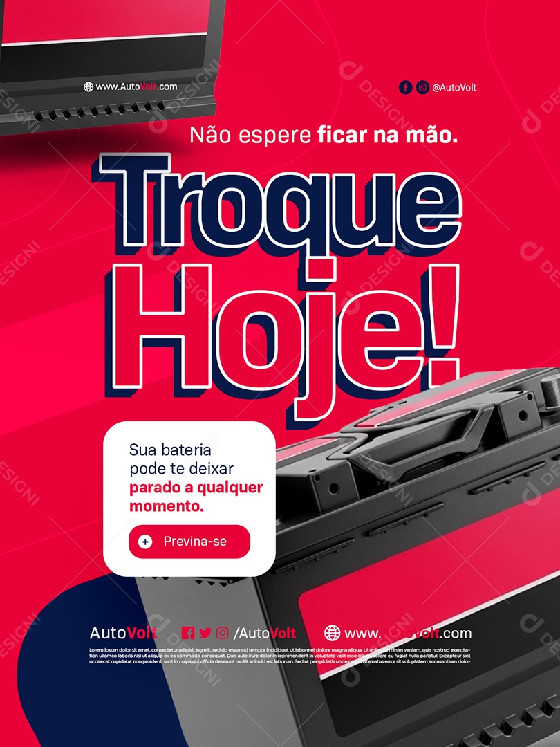 Loja de Bateria Não Espere Ficar na Mao Troque Hoje Social Media PSD Editável