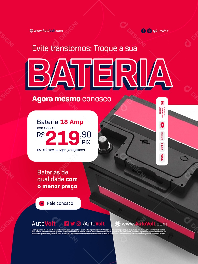Loja de Bateria Evite Transtornos Troque a Sua Bateria Social Media PSD Editável