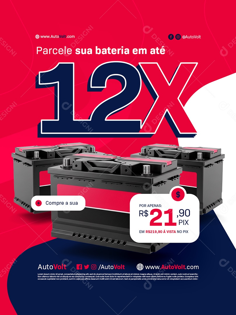 Loja de Bateria Parcele sua Bateria em Até 12x Social Media PSD Editável