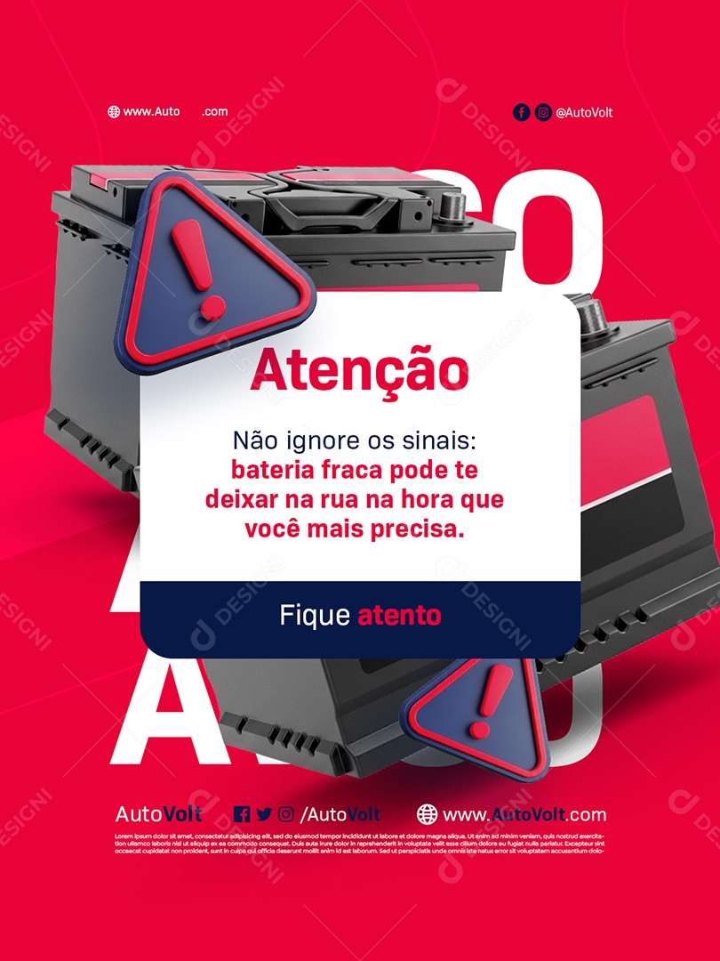 Loja de Bateria Atenção Não Ignore os Sinais Social Media PSD Editável