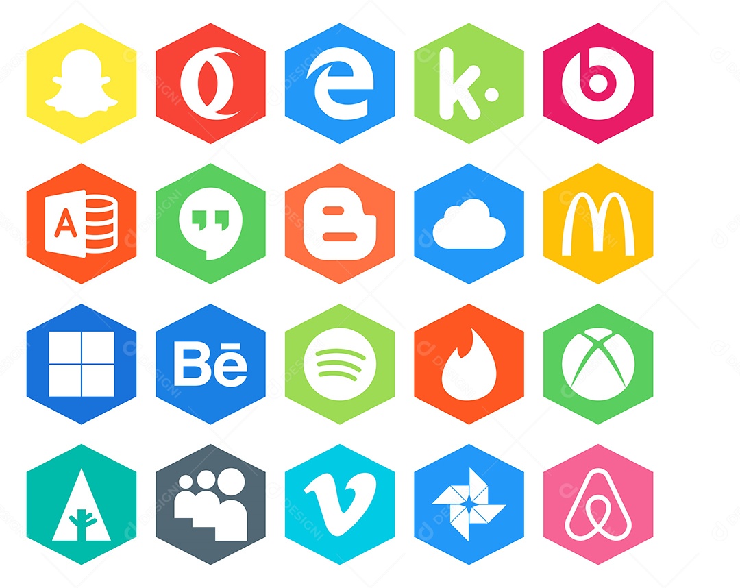 Pacote de 20 Ícones de Mídia Social Colorido Ilustração Vetor EPS