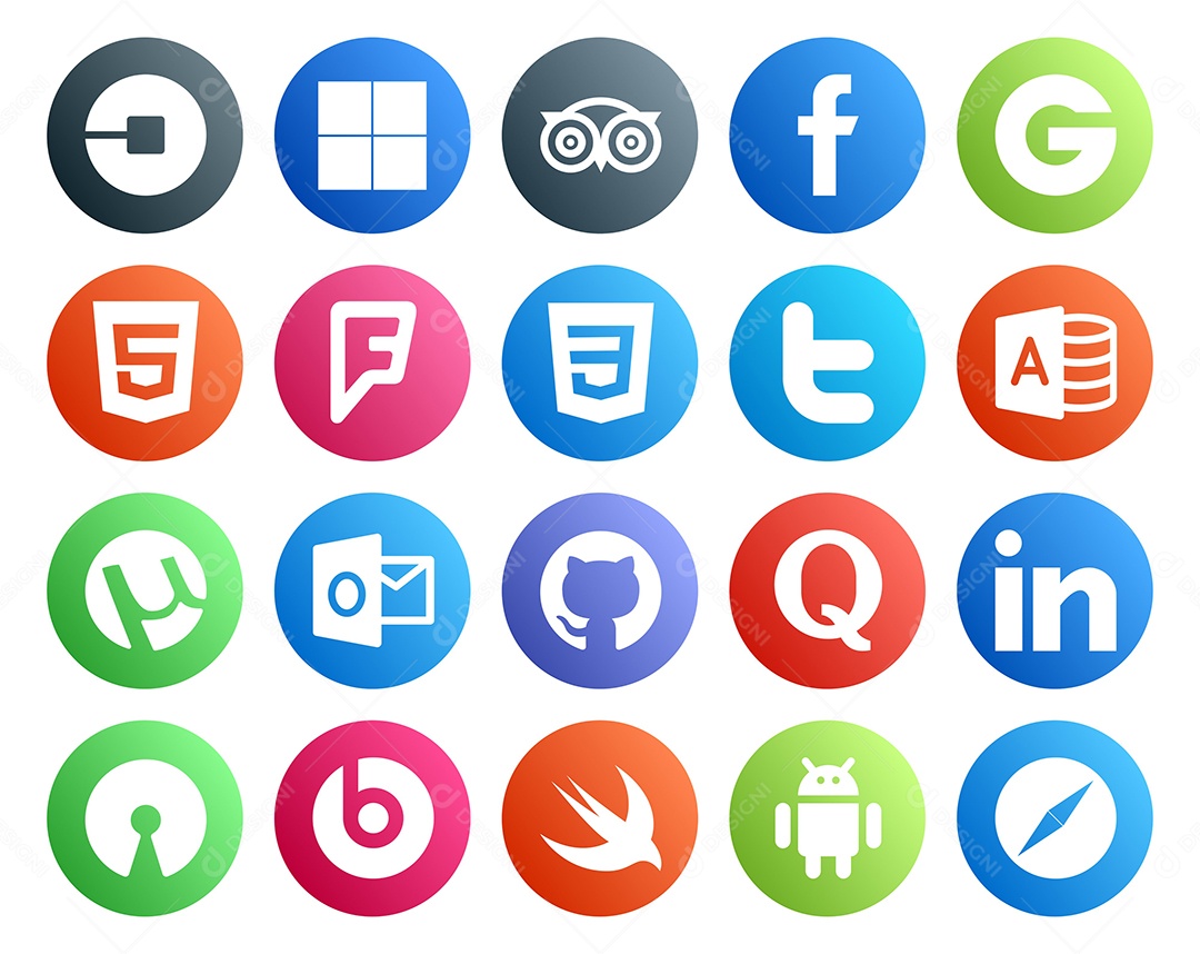 Pacote de 20 Ícones de Mídia Social Colorido Ilustração Vetor EPS