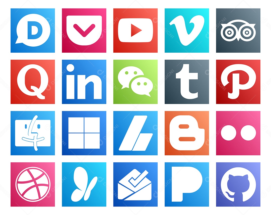 Pacote de 20 Ícones de Mídia Social Colorido Ilustração Vetor EPS