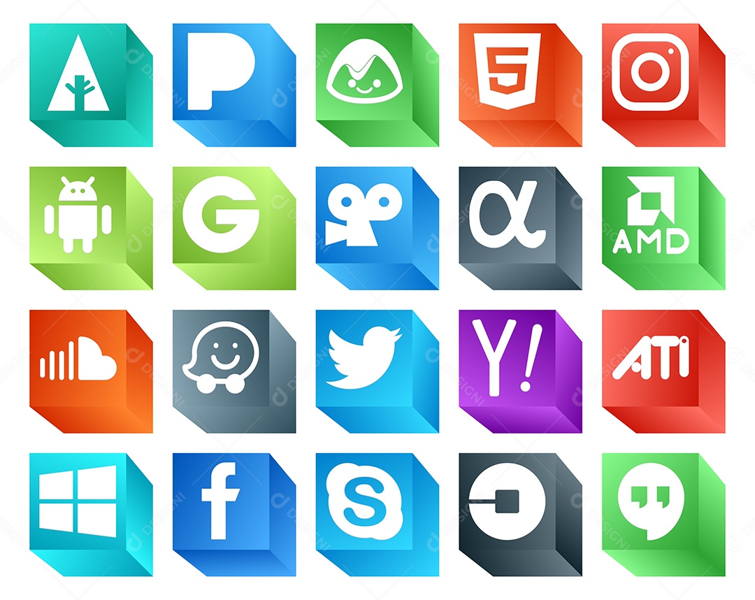 Pacote de 20 Ícones de Mídia Social Colorido Ilustração Vetor EPS