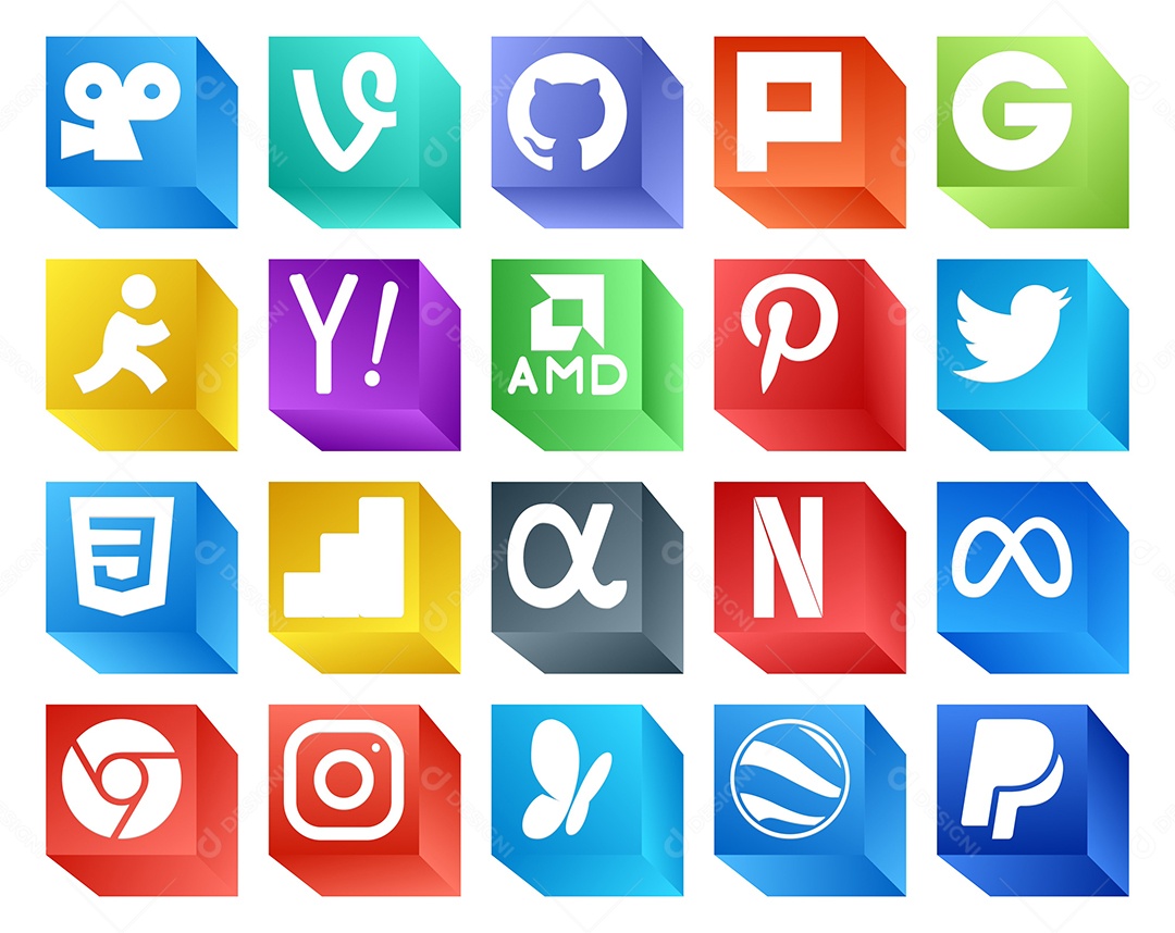 Pacote de 20 Ícones de Mídia Social Colorido Ilustração Vetor EPS
