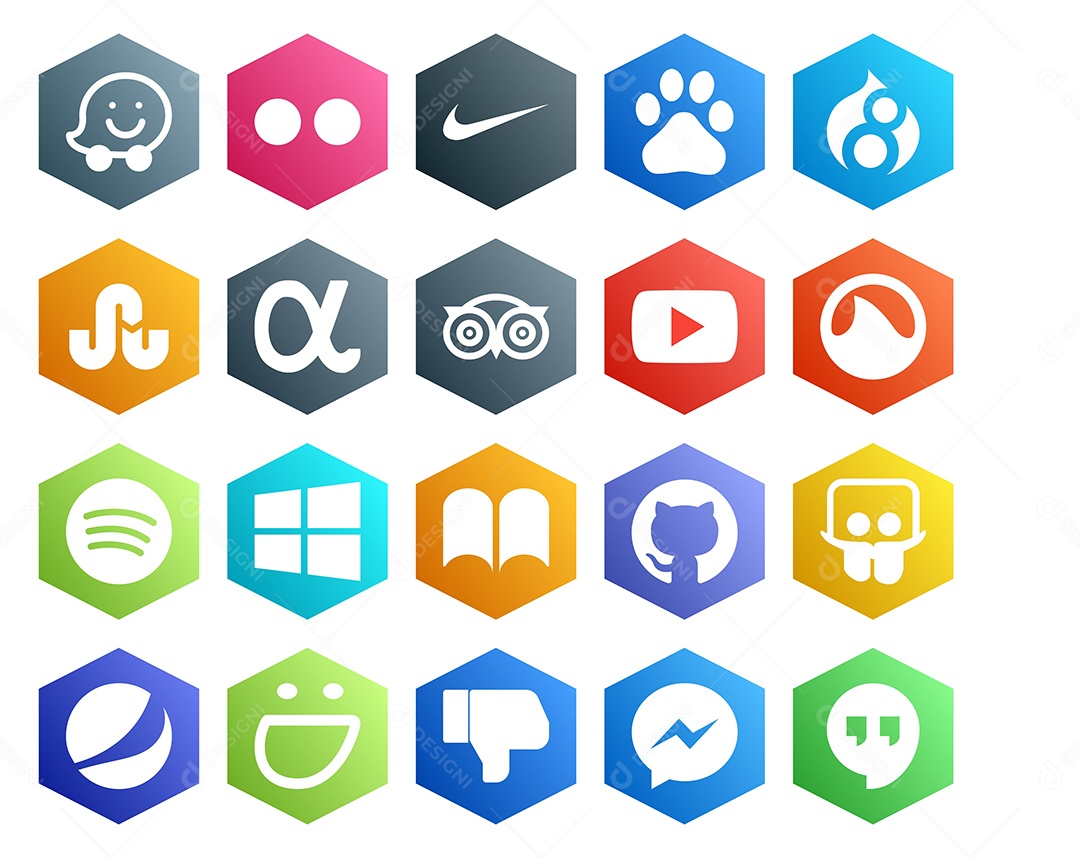 Pacote de 20 Ícones de Mídia Social Colorido Ilustração Vetor EPS