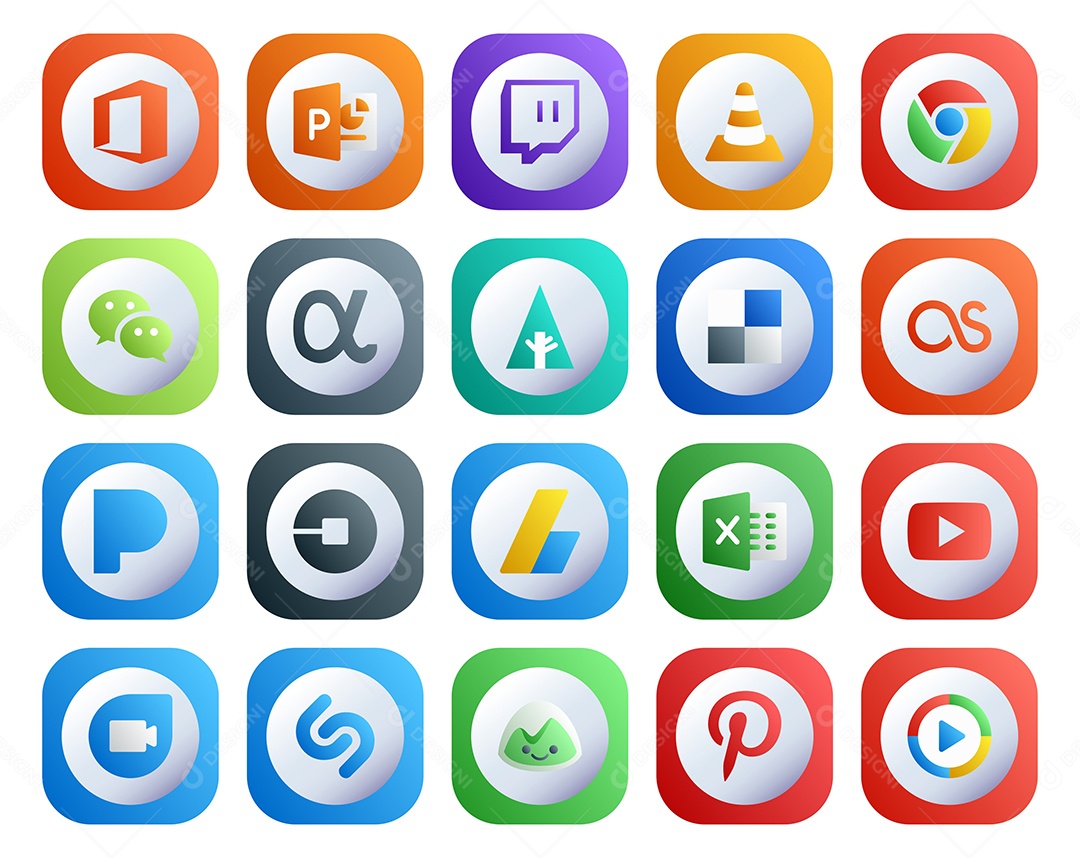 Pacote de 20 Ícones de Mídia Social Colorido Ilustração Vetor EPS