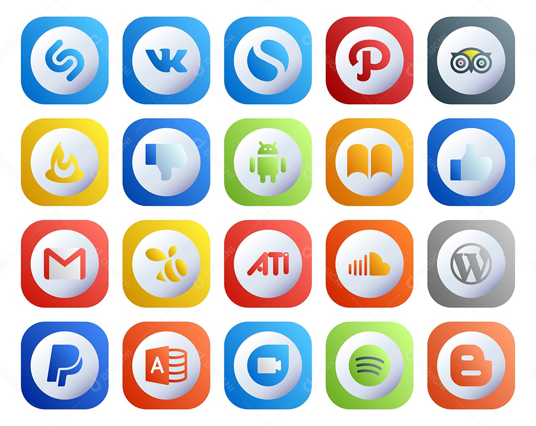 Pacote de 20 Ícones de Mídia Social Colorido Ilustração Vetor EPS