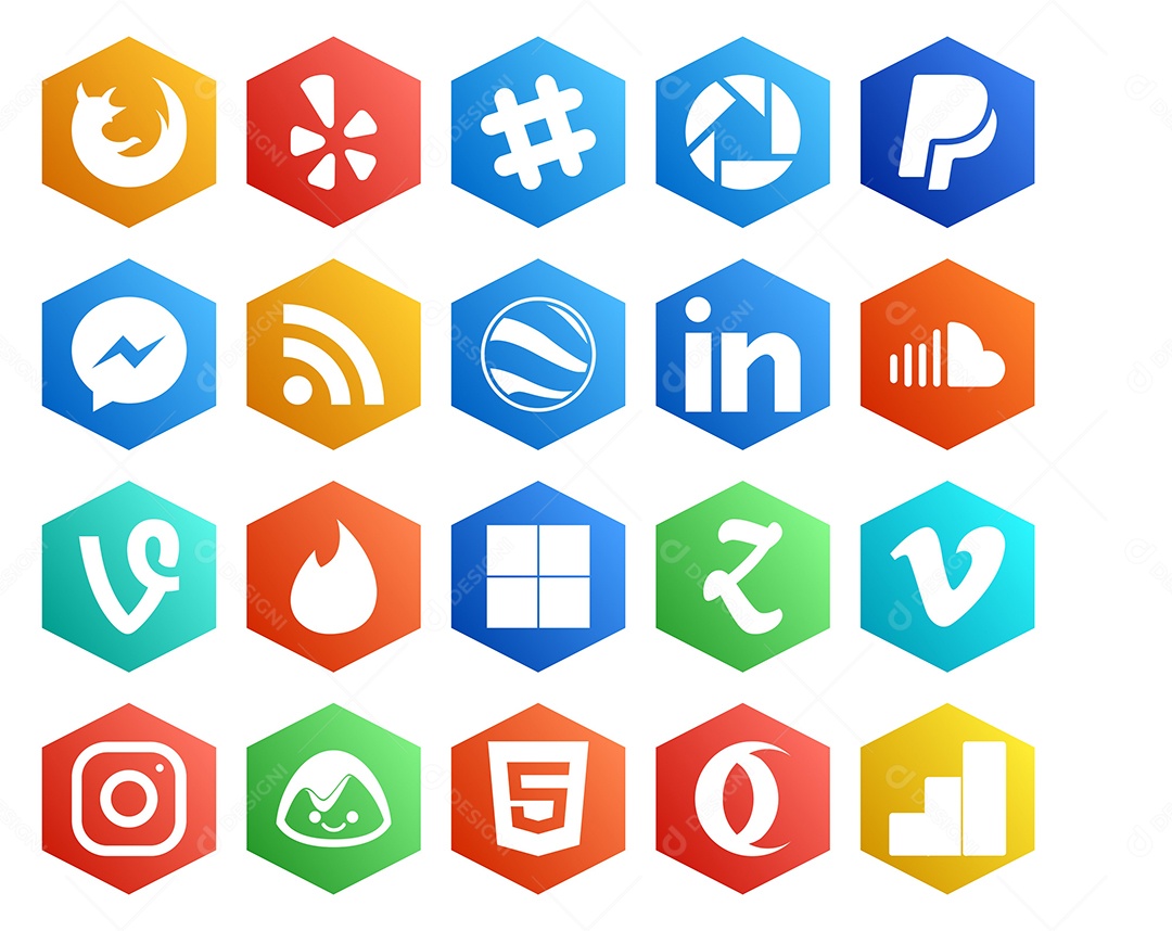Pacote de 20 Ícones de Mídia Social Colorido Ilustração Vetor EPS