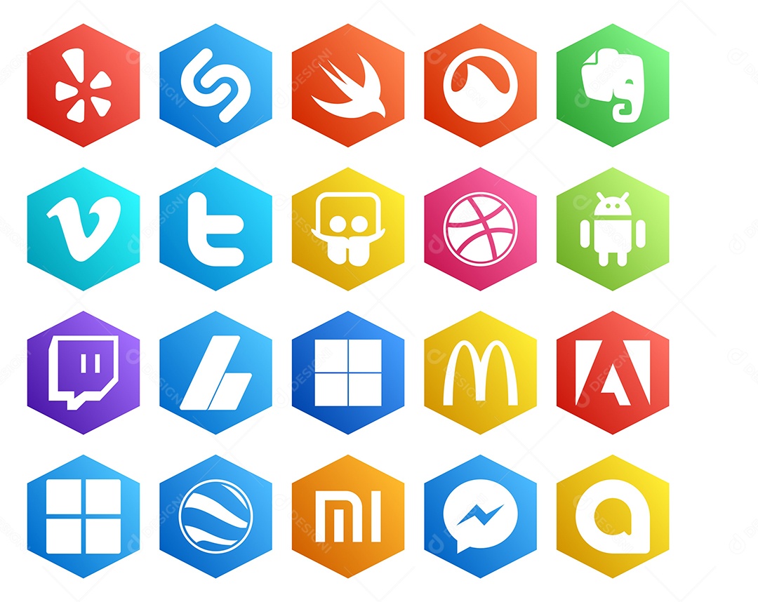 Pacote de 20 Ícones de Mídia Social Colorido Ilustração Vetor EPS