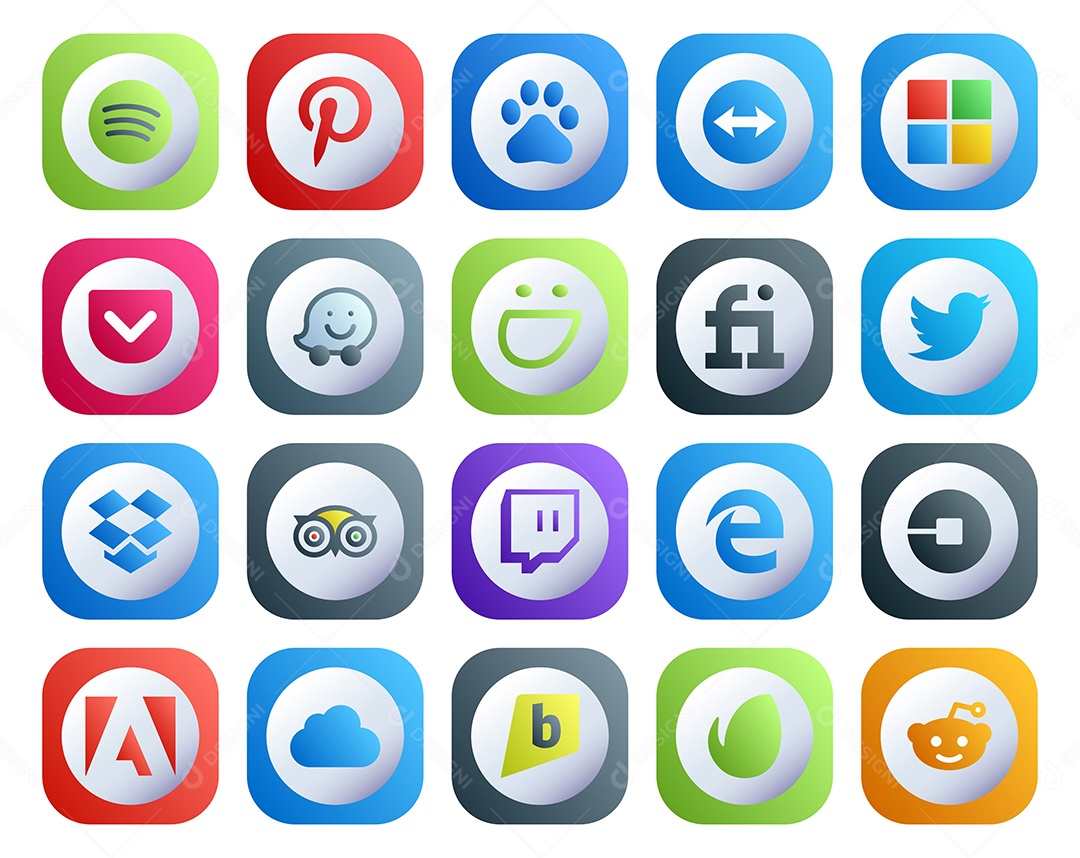 Pacote de 20 Ícones de Mídia Social Colorido Ilustração Vetor EPS