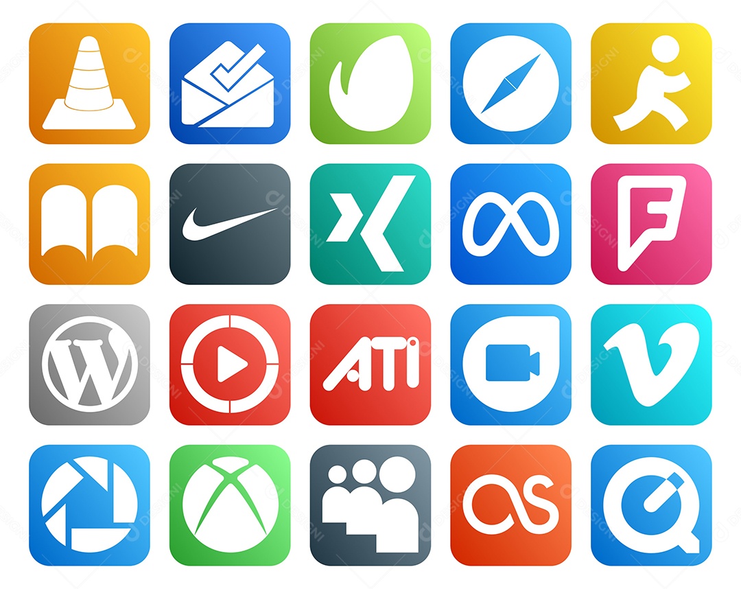 Pacote de 20 Ícones de Mídia Social Colorido Ilustração Vetor EPS