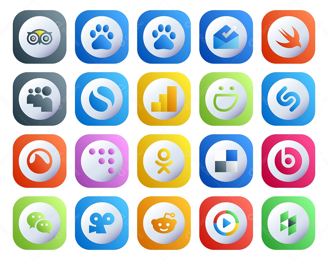 Pacote de 20 Ícones de Mídia Social Colorido Ilustração Vetor EPS