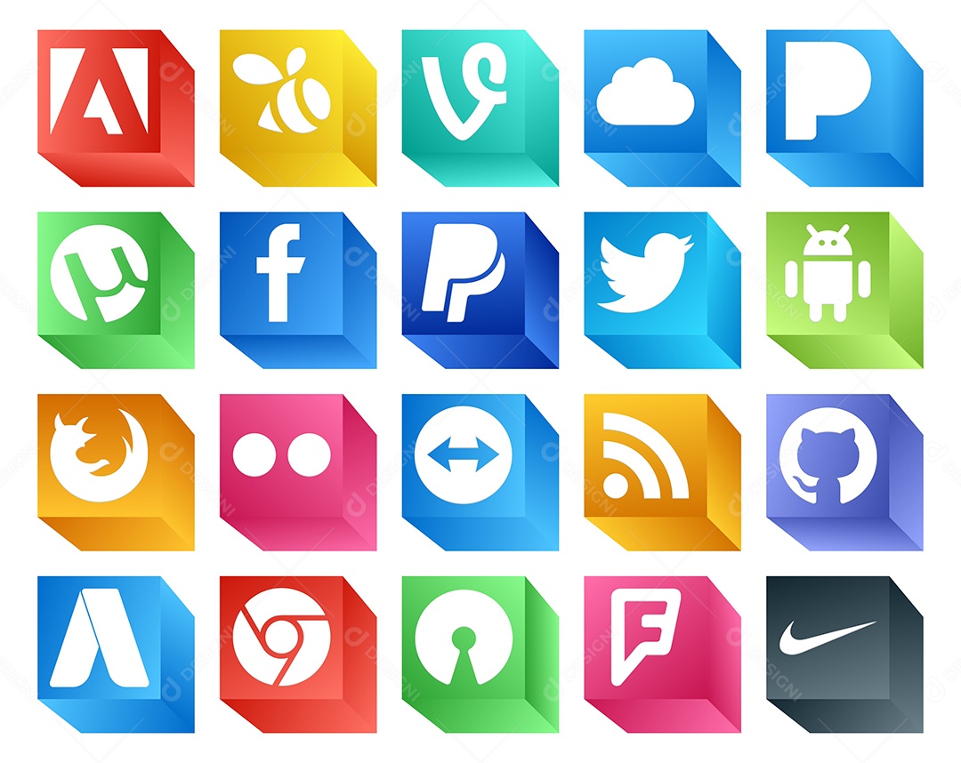 Pacote de 20 Ícones de Mídia Social Colorido Ilustração Vetor EPS