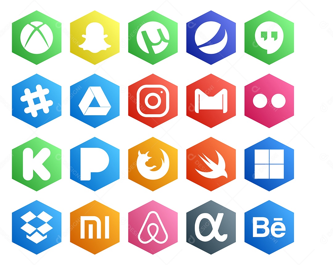 Pacote de 20 Ícones de Mídia Social Colorido Ilustração Vetor EPS